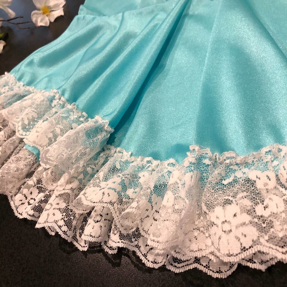 Vintage Glencraft Aqua Blue Lace Peplum Chemise Camisole Tank Lingerie Top - Picture 5 of 13